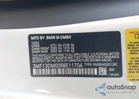 2024 BMW M2 from USA, damaged, VIN 3MF13DM00R8E11704
